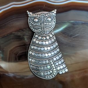 1980s Vintage handmade Sterling Cat Brooch